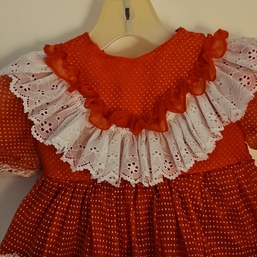 Vintage Handmade Red and White Pin Dot Ruffled Circle Lolita Pageant Dress